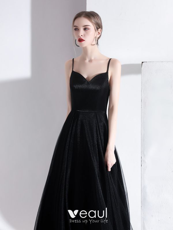 Modest / Simple Black Evening Dresses 2020 A-Line / Princess Spaghetti ...