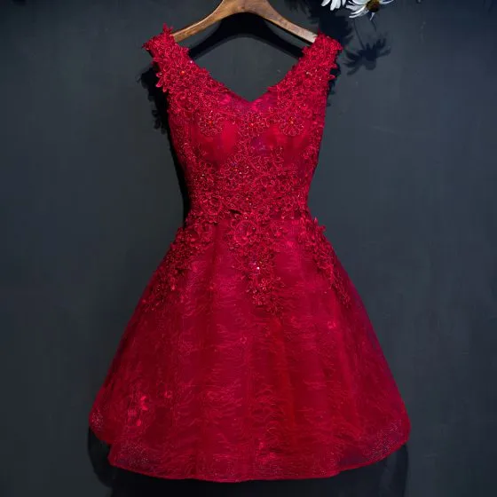 red lace graduation dress