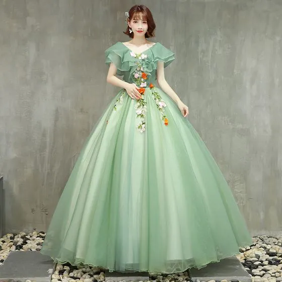 sage green ball gowns