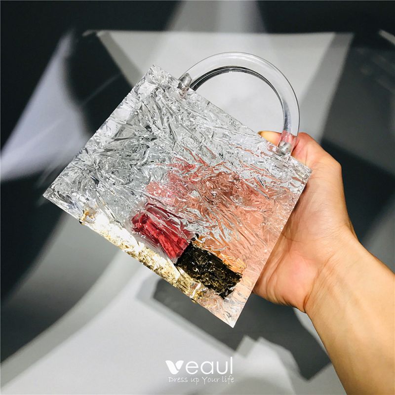 ChicNova See Through Pvc Clutch Bag With Silver Rolled Design, $43
