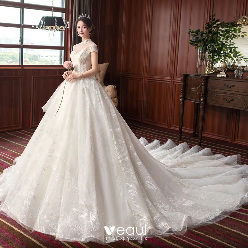 Chinese style Ivory Bridal Wedding Dresses 2021 Ball Gown See-through ...