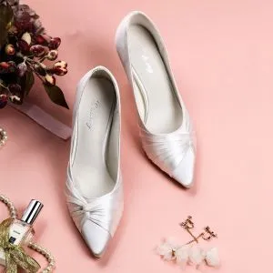 Luxury / Gorgeous White Wedding Shoes 2019 Leather Satin 8 cm Stiletto Heels Pointed Toe Wedding Pumps