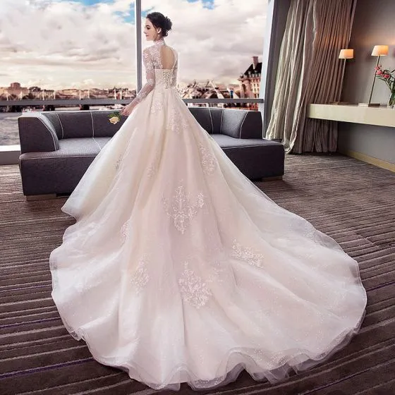 Chinese style Ivory Wedding Dresses 2018 Ball Gown High Neck Long ...