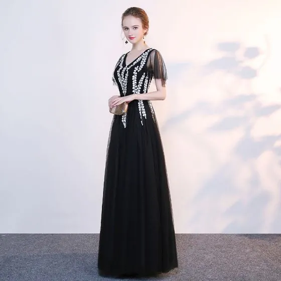 beautiful black evening gowns with sleeves
