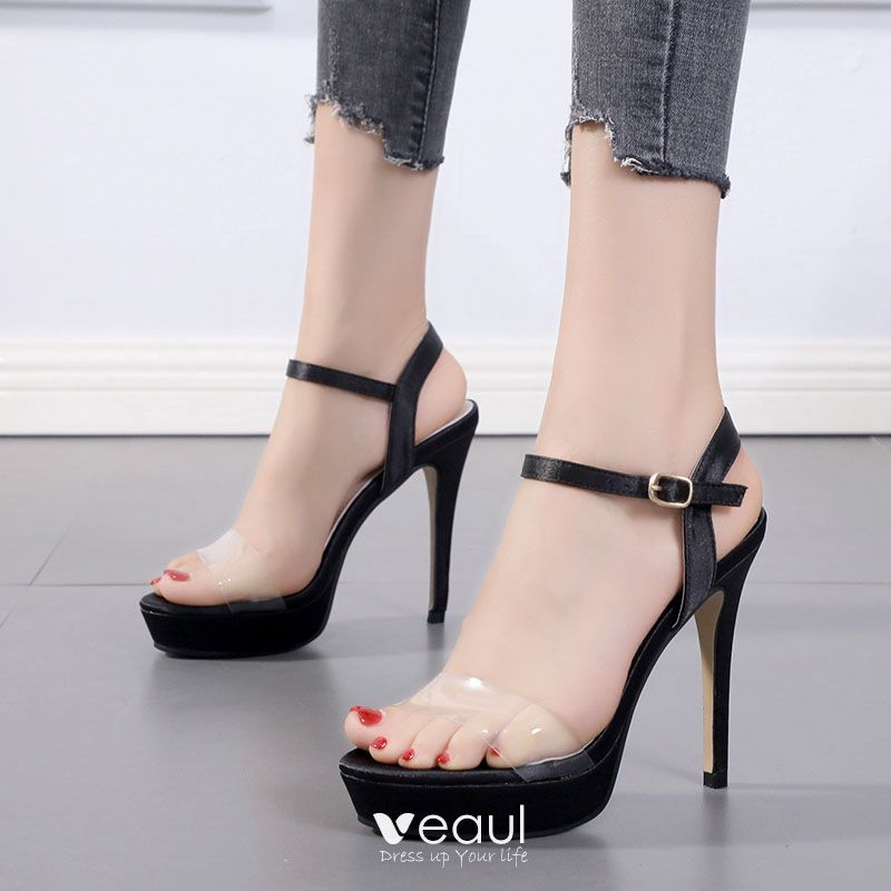 Modest / Simple Black Street Wear Womens Sandals 2020 Ankle Strap 12 cm ...