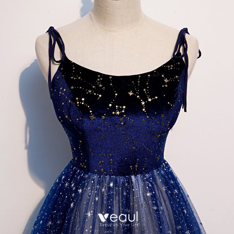 Starry Sky Royal Blue Evening Dresses 2020 A-Line / Princess Spaghetti ...