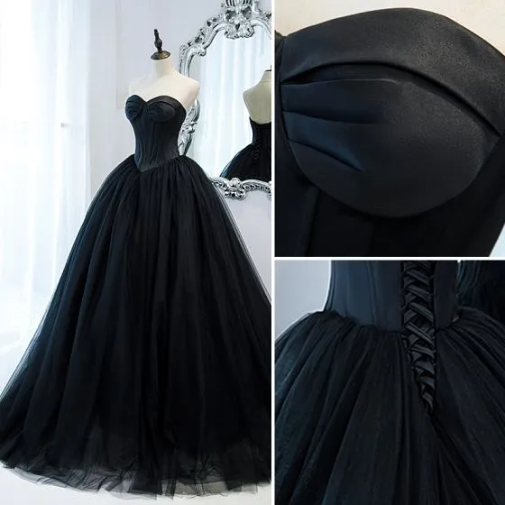 Elegant Black Corset Pleated Prom Dresses 2022 Ball Gown Strapless ...