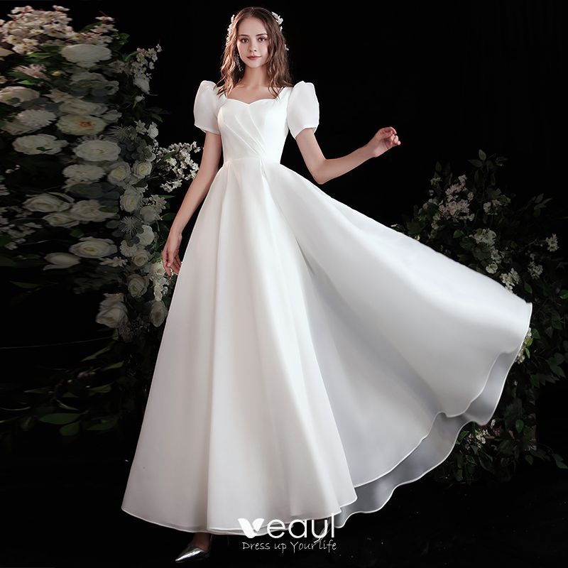 Vintage / Retro Ivory Satin Solid Color Prom Dresses 2022 A-Line ...
