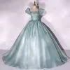 Elegant Ocean Blue Prom Dresses 2022 Ball Gown Square Neckline Puffy ...