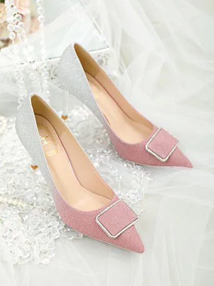 Charming Blushing Pink Sequins Wedding Shoes 2020 Rhinestone 8 cm ...