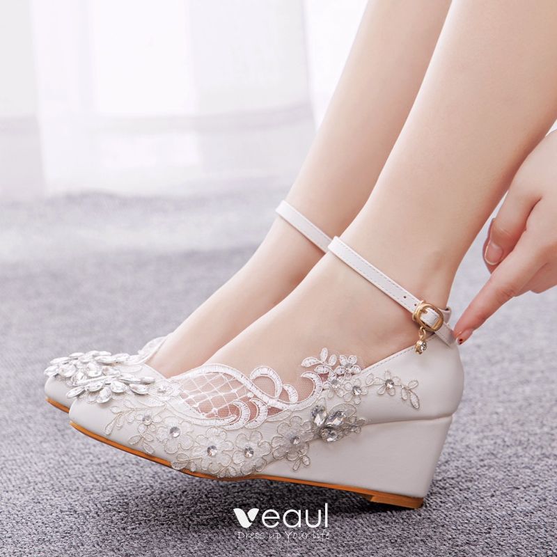 White Wedding sneakers with rhinestones, Lace Bridal trainers for