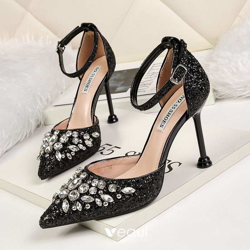 Sparkly Gold Wedding Shoes 2019 Ankle Strap Rhinestone Sequins 9 cm ...