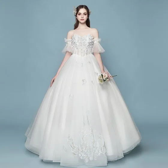 Affordable Ivory Wedding Dresses 2018 Ball Gown Lace Flower Affordable Ivory Wedding Dresses 2018 Ball Gown Lace Flower Liques Pearl Sweetheart Backless Floor Length Long