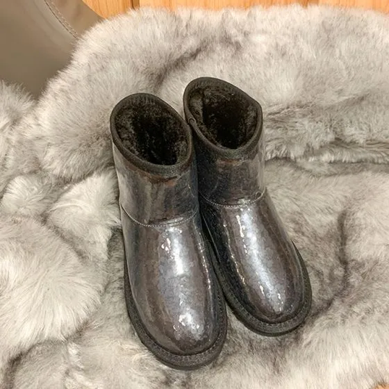 metallic silver snow boots