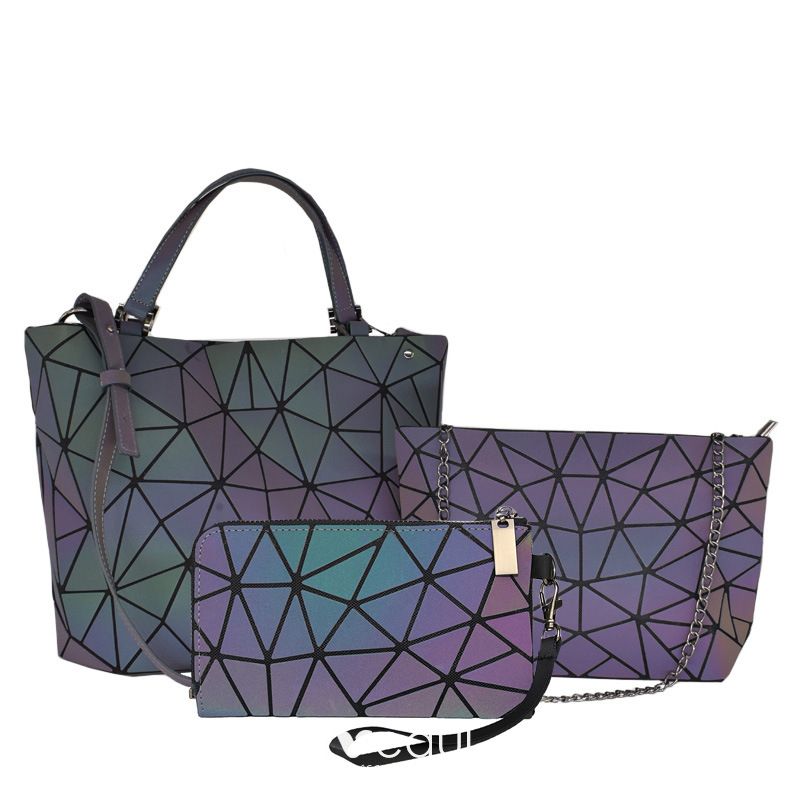 Amazing / Unique Multi-Colors Luminous Geometric Square Handbag Messenger  Bag 2021 PU Reflective Holographic Casual Women's