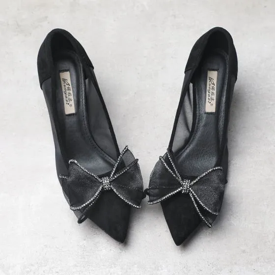 Chic / Beautiful Black See-through Dating Pumps 2019 Leather Bow ...
