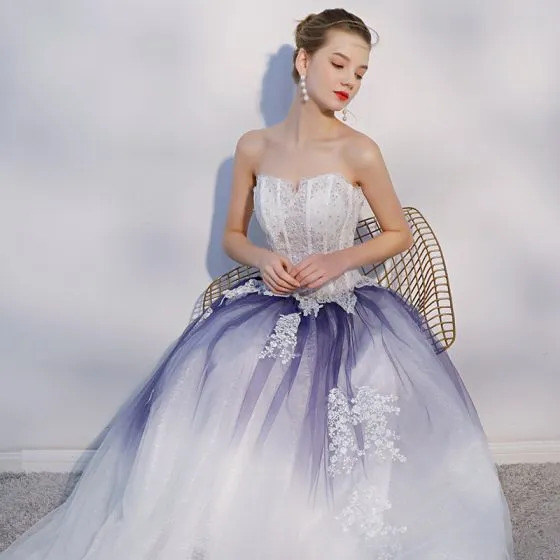 Chic / Beautiful Ivory Grape Prom Dresses 2018 A-Line / Princess Lace ...