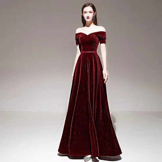 Chic / Beautiful Burgundy Winter Evening Dresses 2020 A-Line / Princess ...