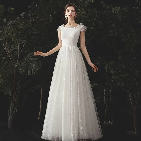 Modest / Simple Ivory Spotted Wedding Dresses 2020 ALine