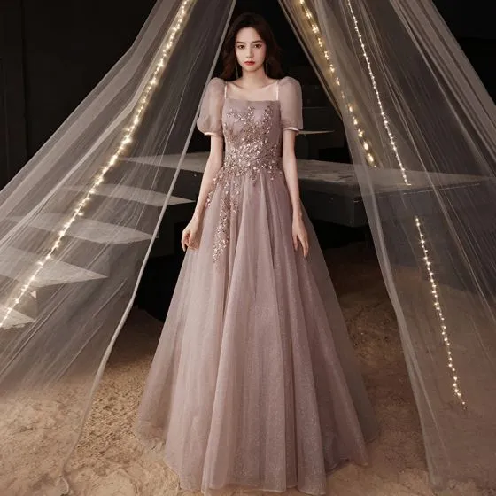 Fashion Glitter Blushing Pink Prom Dresses 2021 A-Line / Princess ...