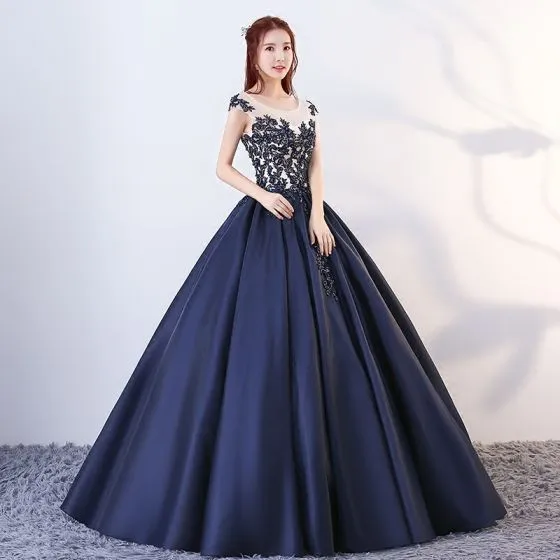 Vintage / Retro Navy Blue Quinceañera Prom Dresses 2018 Ball Gown ...