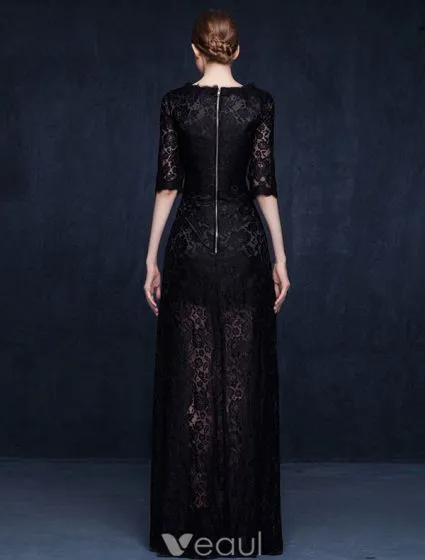 Charming Black Lace Evening Dress Long Formal Dress With Half Sleeves
