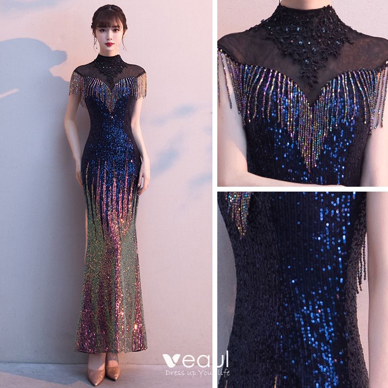 Sparkly Multi-Colors Evening Dresses 2020 Trumpet / Mermaid See-through ...