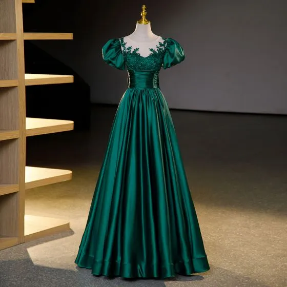 Vintage / Retro Dark Green Beading Prom Dresses 2023 Ball Gown Scoop ...