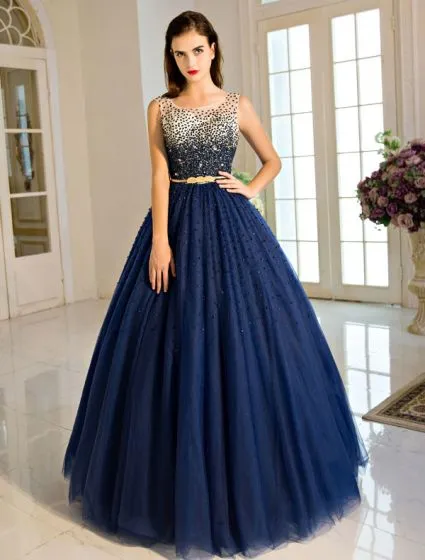 Vintage Royal Blue Prom Dress 2017 Floor Length Backless Ball Gown With ...