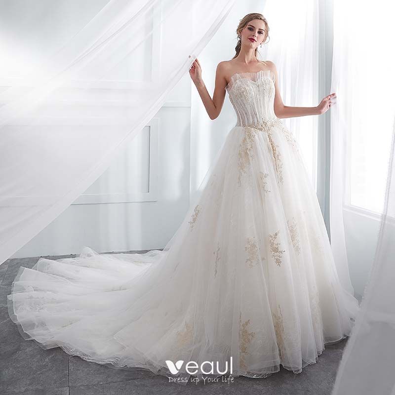 A-Line Sleeveless Tulle Lace Appliques Wedding Dress 2018 Beaded Bridal Gown 