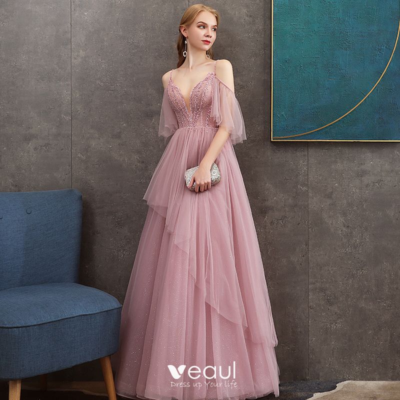 Chic / Beautiful Candy Pink Evening Dresses 2020 A-Line / Princess ...
