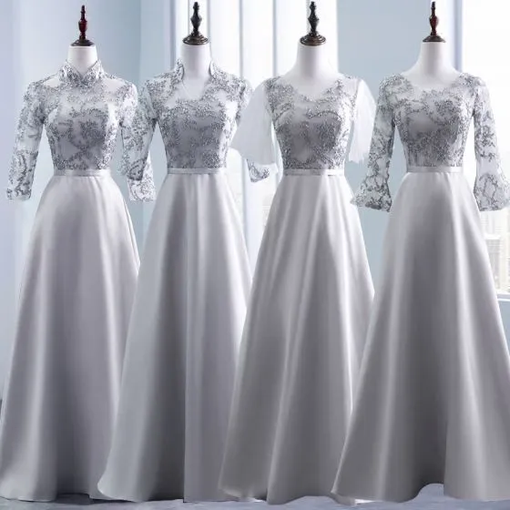 modest silver bridesmaid dresses