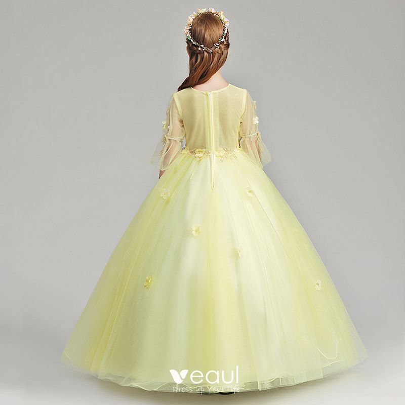 Chic / Beautiful Yellow Flower Girl Dresses 2019 A-Line / Princess V ...