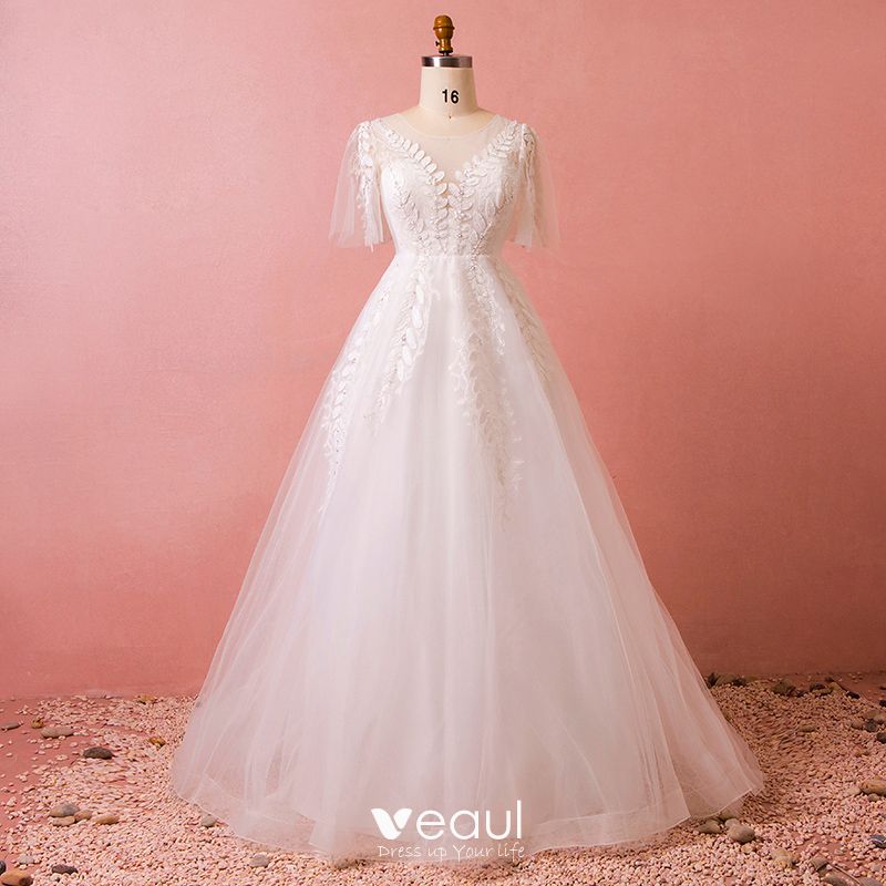 Chic Beautiful White Chapel Train Wedding 2018 A Line Princess