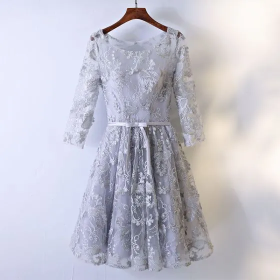 silver lace cocktail dress