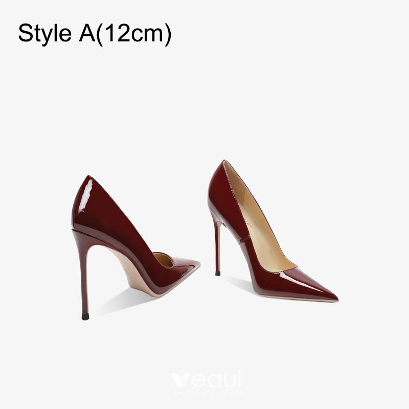 Classy Burgundy Evening Party Pumps 2019 Patent Leather 12 cm