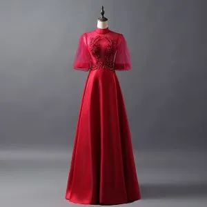 Vintage Burgundy See-through Prom Dresses 2018 A-Line / Princess High ...