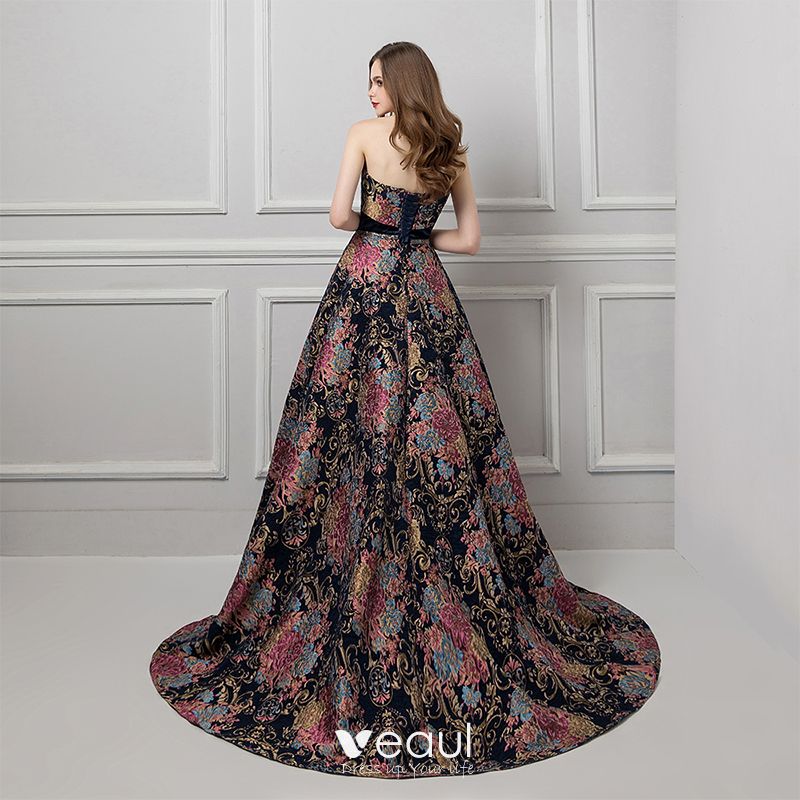 Black Prom Dress With Red Roses 2024