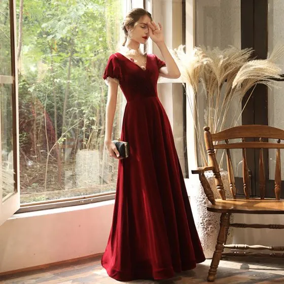 Chic / Beautiful Burgundy Velour See-through Evening Dresses 2020 A ...
