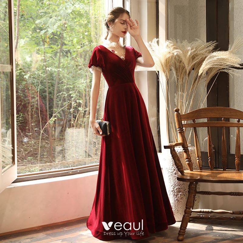 Chic / Beautiful Burgundy Velour See-through Evening Dresses 2020 A ...