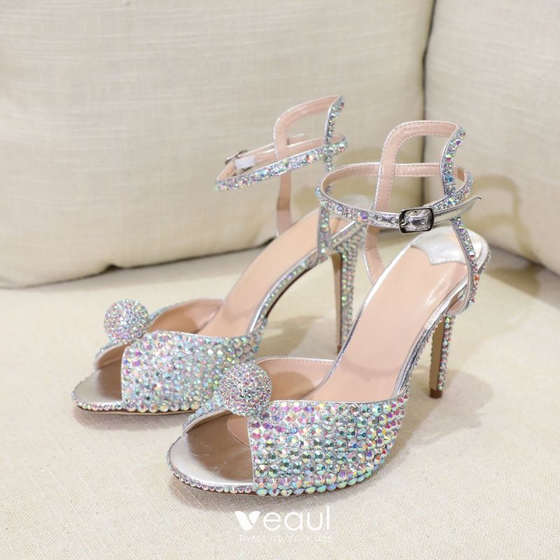 sparkly silver sandal heels