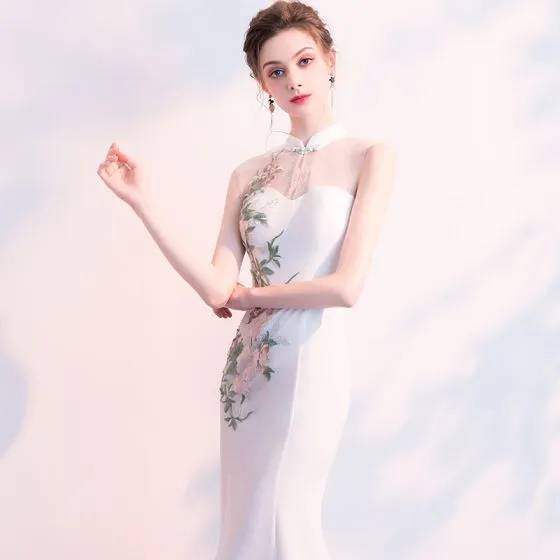 Chinese style Ivory See-through Evening Dresses 2018 Trumpet / Mermaid ...