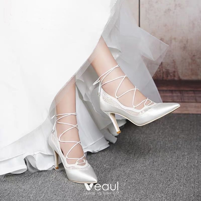 white strappy wedding shoes