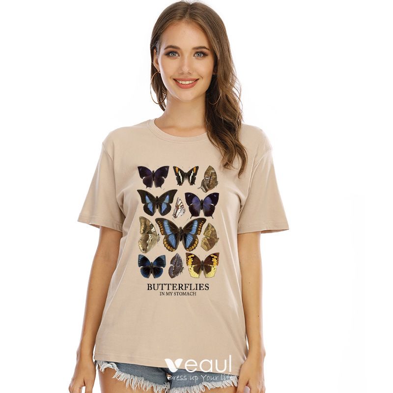 Fashion Butterfly Print Women Girls T-Shirt Custom Summer Short Sleeve Tops Tee