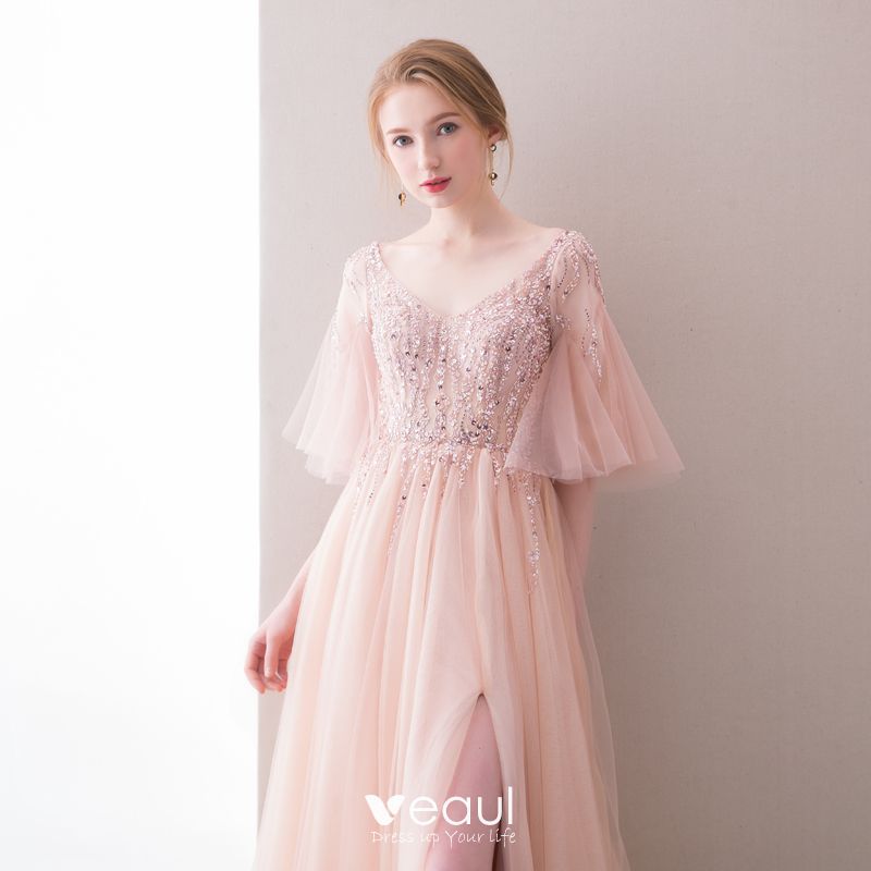 Chic / Beautiful Blushing Pink Evening Dresses 2018 A-Line / Princess ...