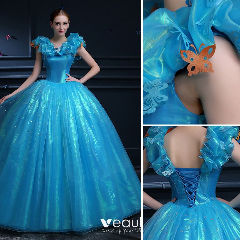 Affordable Cinderella Pool Blue Prom Dresses 2019 Ball Gown Glitter ...