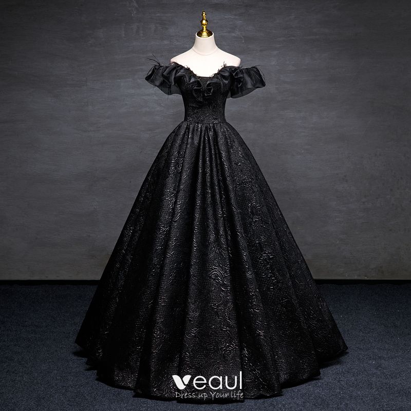 Elegant Black Printing Tassel Prom Dresses 2023 Ball Gown Off-The ...