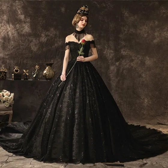 black glitter wedding dress
