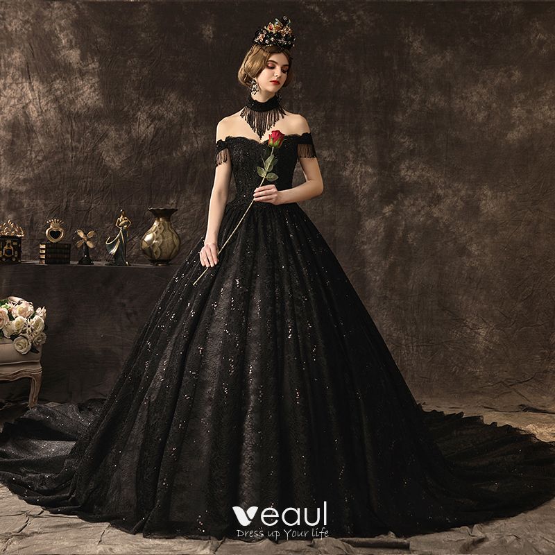 black wedding dresses with lace sleeves