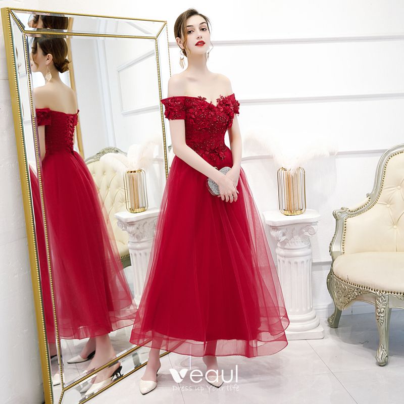 Chic / Beautiful Red Evening Dresses 2020 A-Line / Princess Off-The ...
